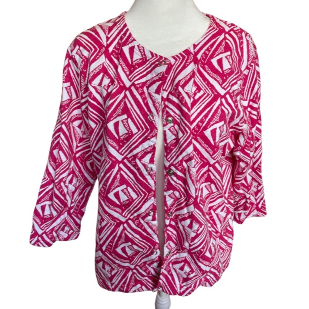 Onque Casuals pink and white button up cardigan XL